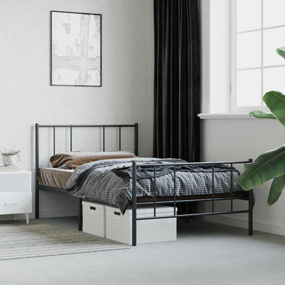 vidaXL Metal Bed Frame without Mattress with Footboard Black 90x190cm 4