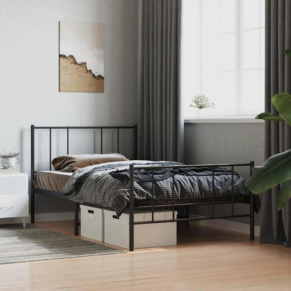 vidaXL Metal Bed Frame without Mattress with Footboard Black 90x190cm 1