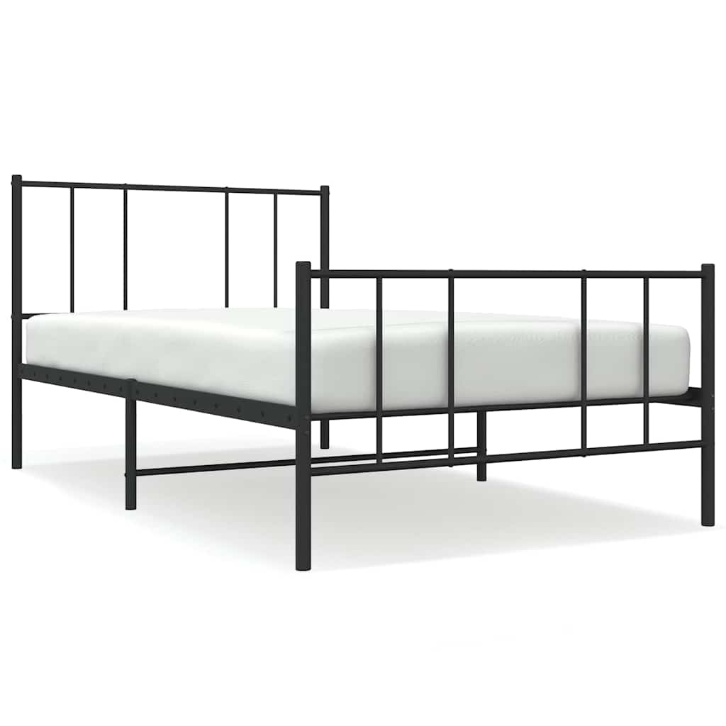 vidaXL Metal Bed Frame without Mattress with Footboard Black 100x190cm 2