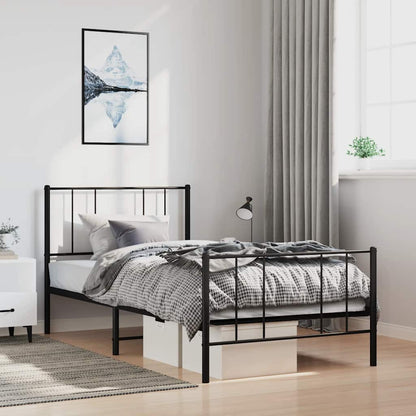 vidaXL Metal Bed Frame without Mattress with Footboard Black 100x190cm 1