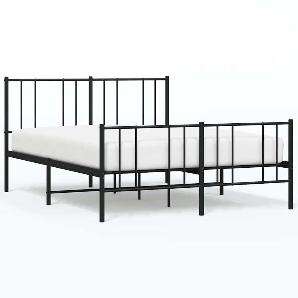 vidaXL Metal Bed Frame without Mattress with Footboard Black 120x200cm 2