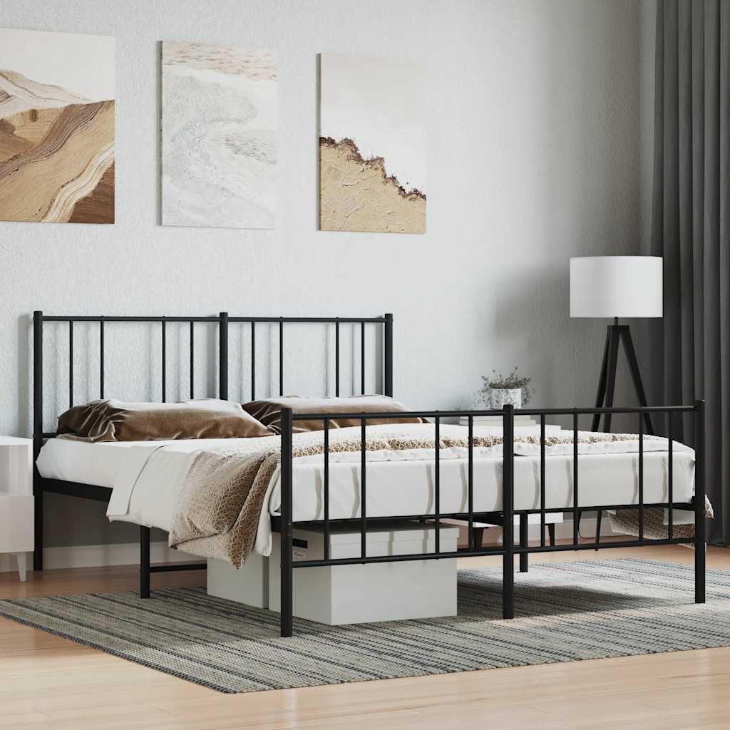 vidaXL Metal Bed Frame without Mattress with Footboard Black 120x200cm 1