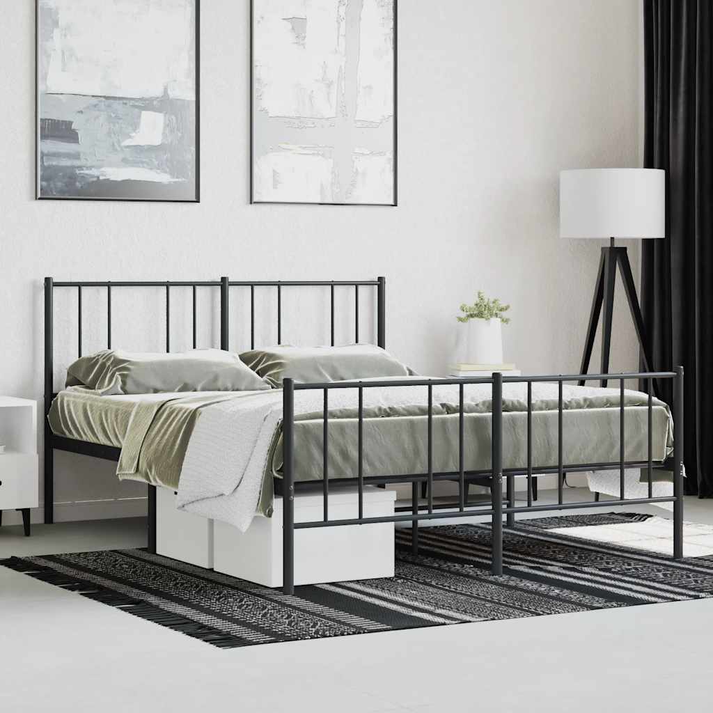 vidaXL Metal Bed Frame without Mattress with Footboard Black 140x190cm 4