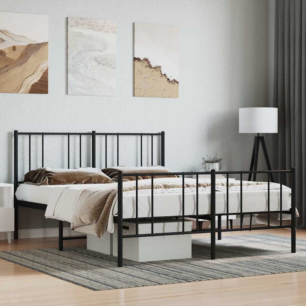 vidaXL Metal Bed Frame without Mattress with Footboard Black 140x190cm 1