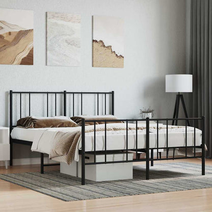 vidaXL Metal Bed Frame without Mattress with Footboard Black 140x190cm 1
