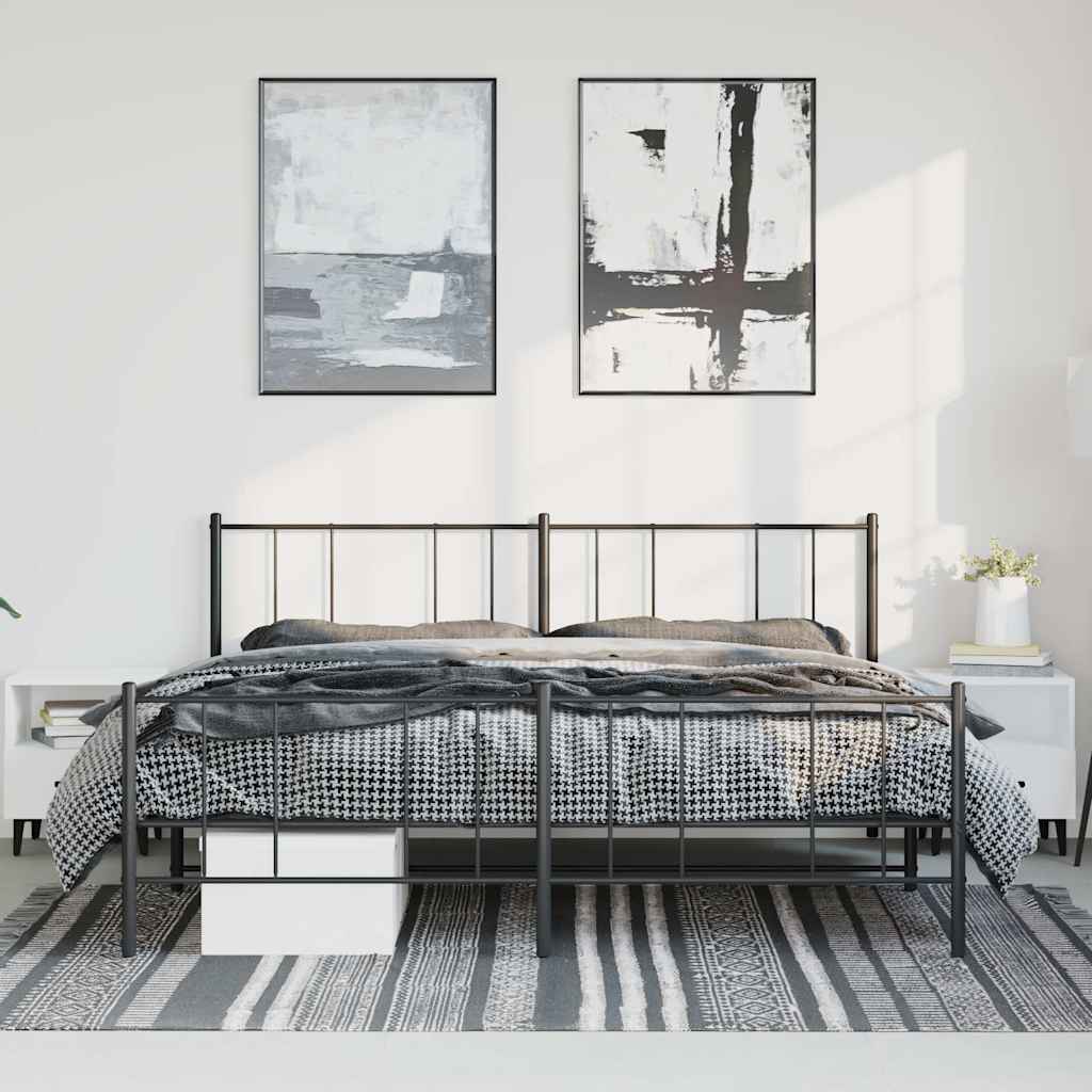vidaXL Metal Bed Frame without Mattress with Footboard Black 193x203cm 3
