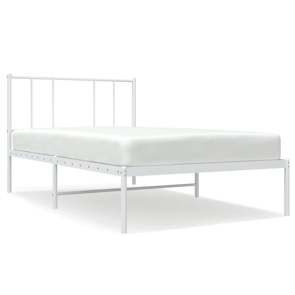 vidaXL Metal Bed Frame without Mattress with Headboard White 75x190cm 2