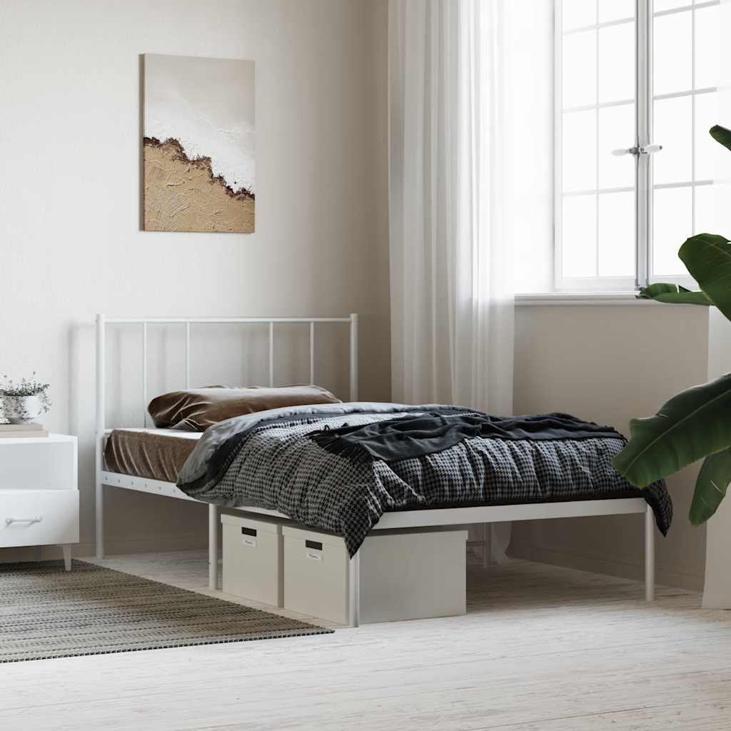 vidaXL Metal Bed Frame without Mattress with Headboard White 75x190cm 4