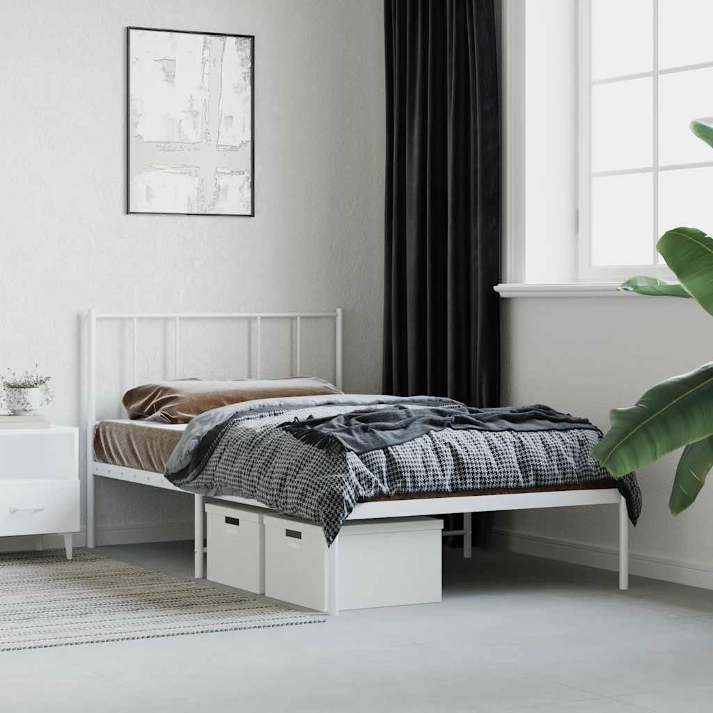vidaXL Metal Bed Frame without Mattress with Headboard White 75x190cm 1