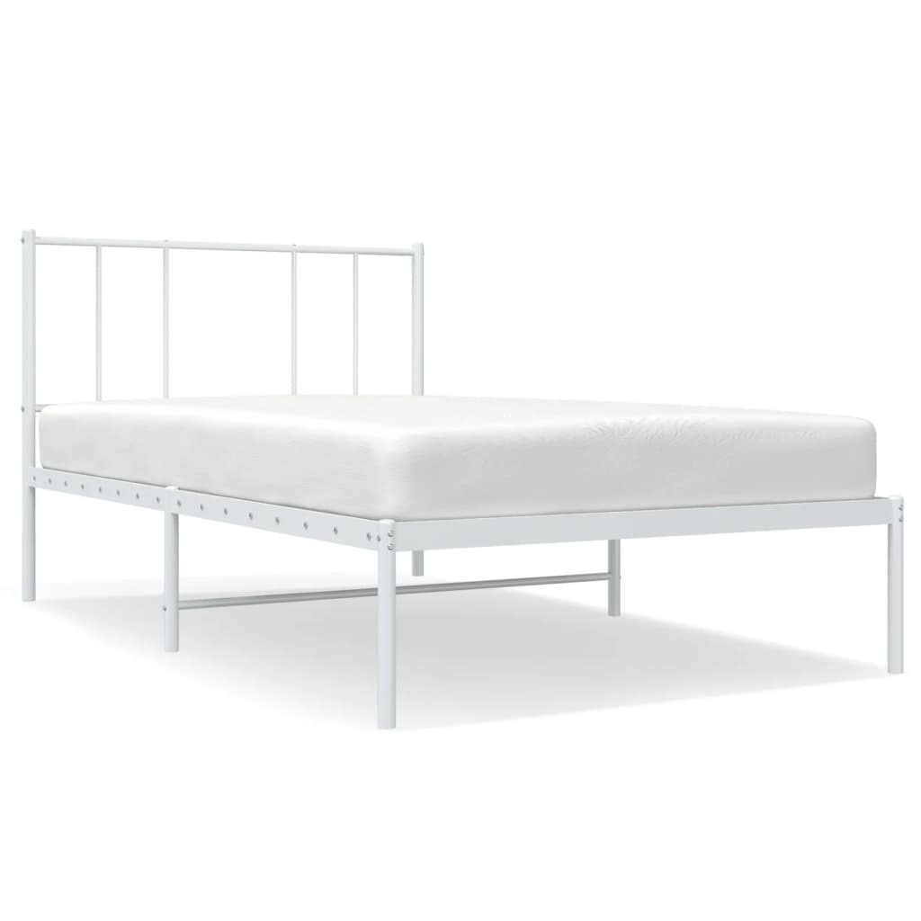 vidaXL Metal Bed Frame without Mattress with Headboard White 90x200cm 2