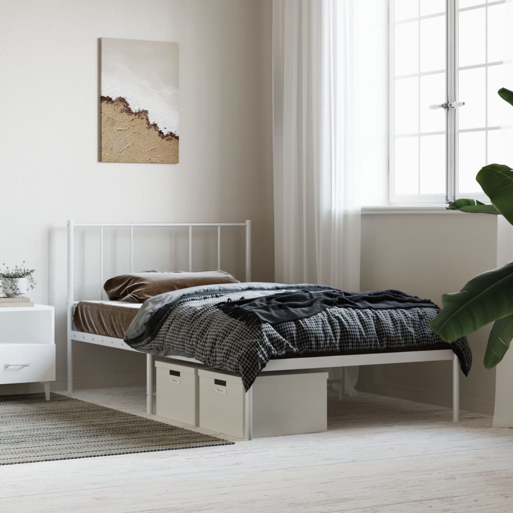 vidaXL Metal Bed Frame without Mattress with Headboard White 90x200cm 4