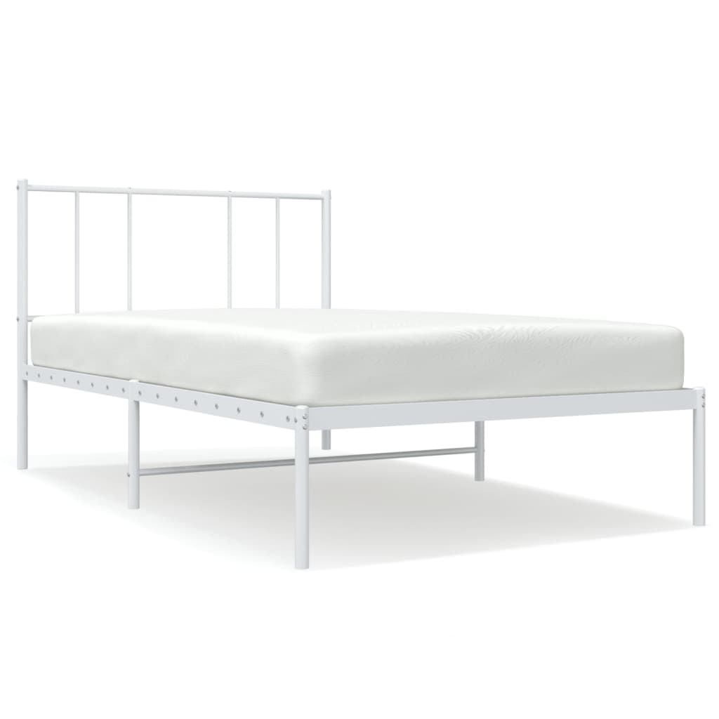 vidaXL Metal Bed Frame without Mattress with Headboard White 100x190cm 2