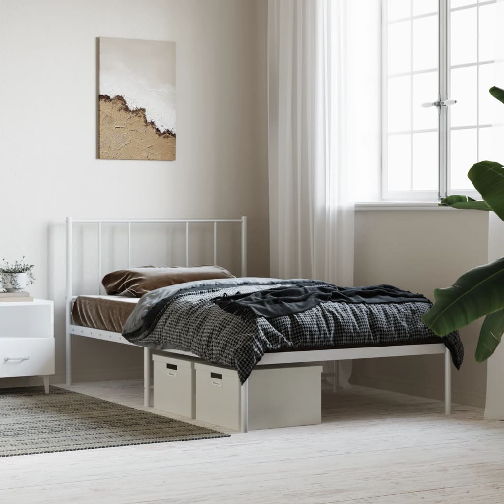 vidaXL Metal Bed Frame without Mattress with Headboard White 100x190cm 4