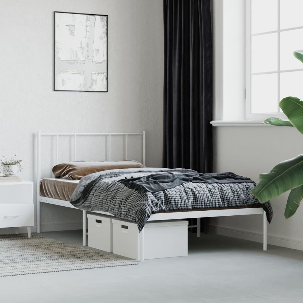 vidaXL Metal Bed Frame without Mattress with Headboard White 100x190cm 1