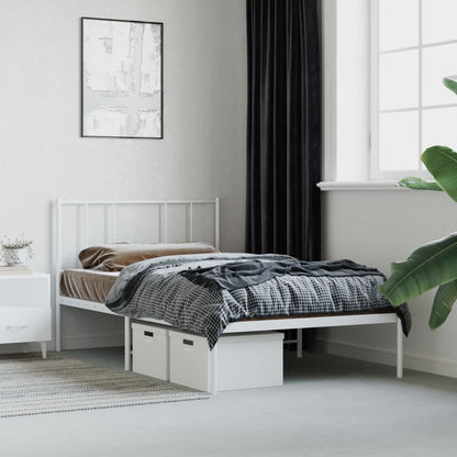 vidaXL Metal Bed Frame without Mattress with Headboard White 100x190cm 1