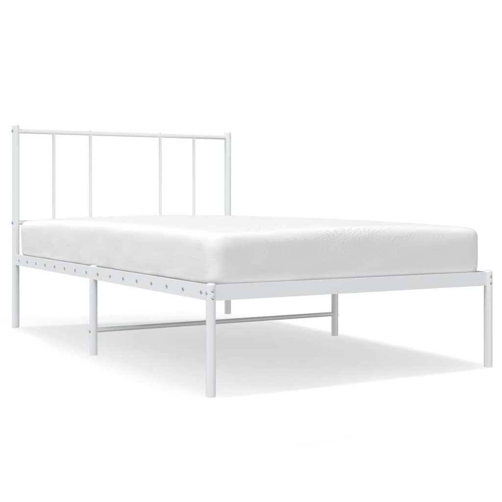 vidaXL Metal Bed Frame without Mattress with Headboard White 107x203cm 2