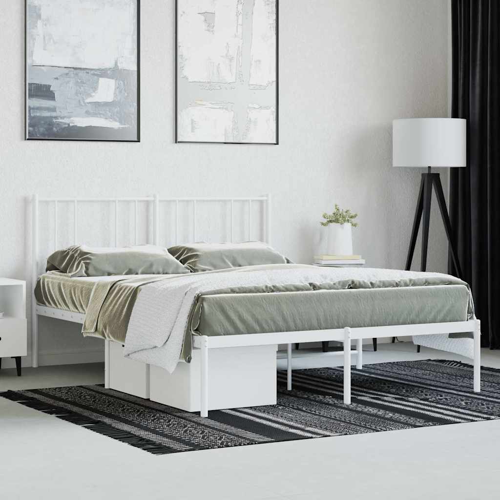vidaXL Metal Bed Frame without Mattress with Headboard White 120x200cm 4