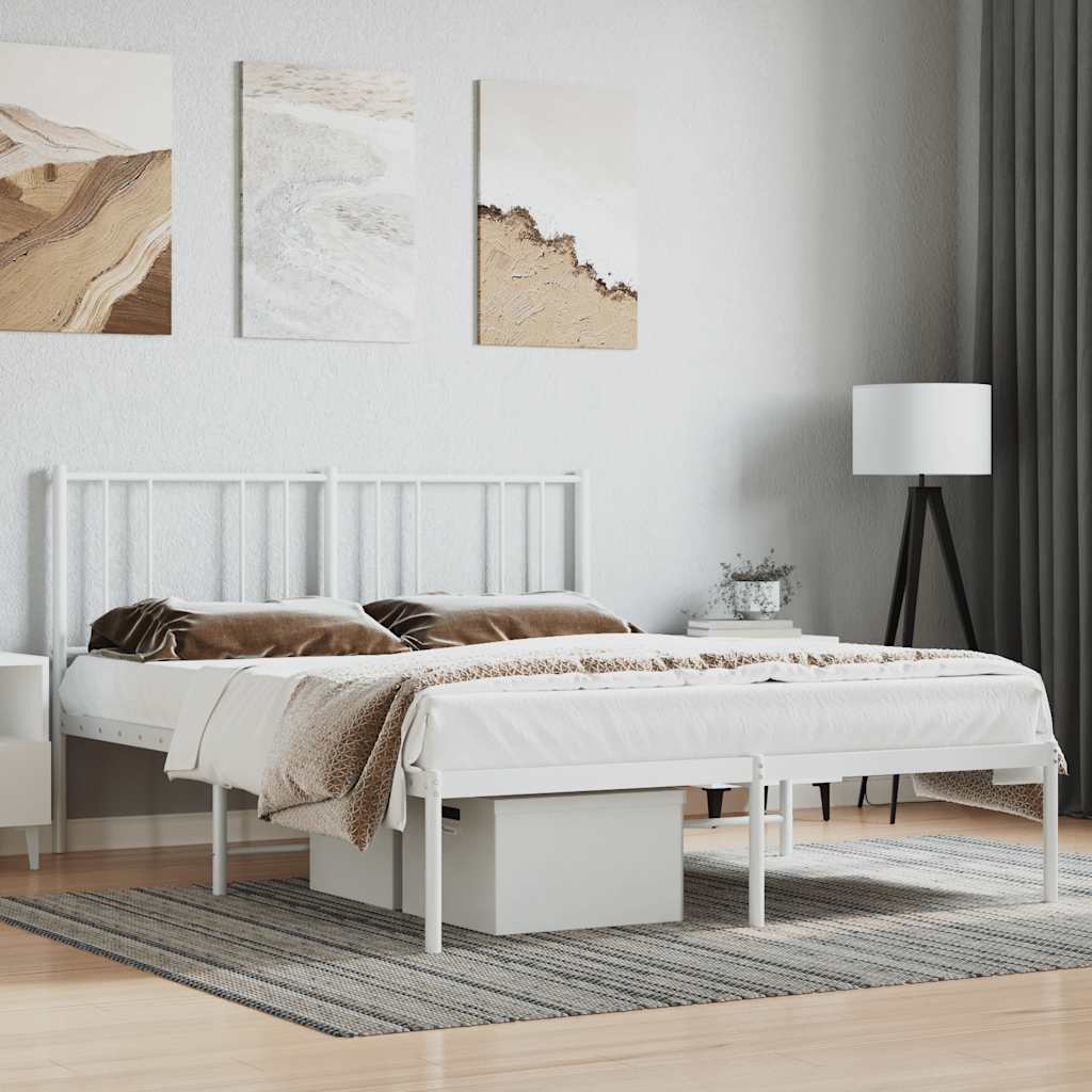 vidaXL Metal Bed Frame without Mattress with Headboard White 120x200cm 1