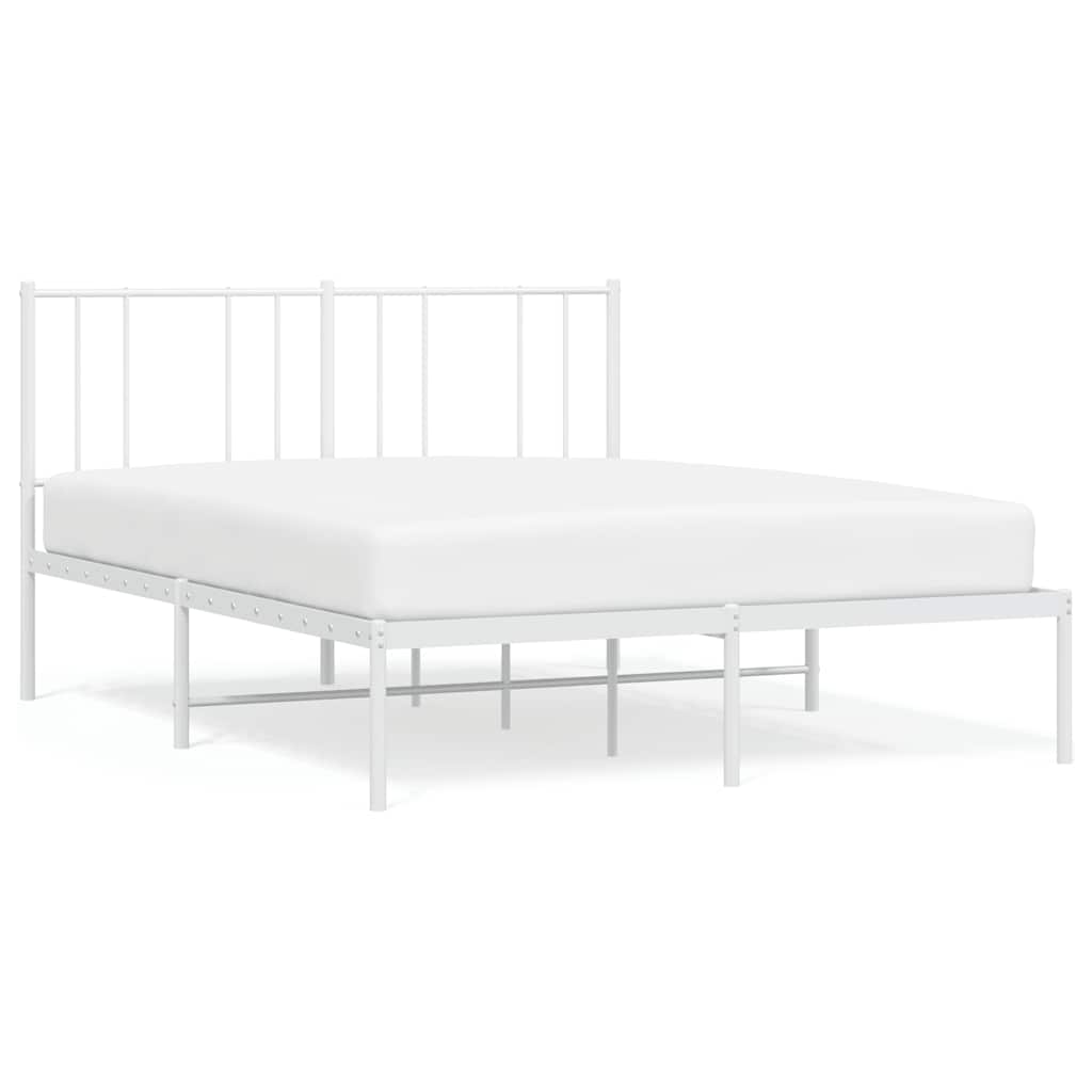 vidaXL Metal Bed Frame without Mattress with Headboard White 150x200cm 2