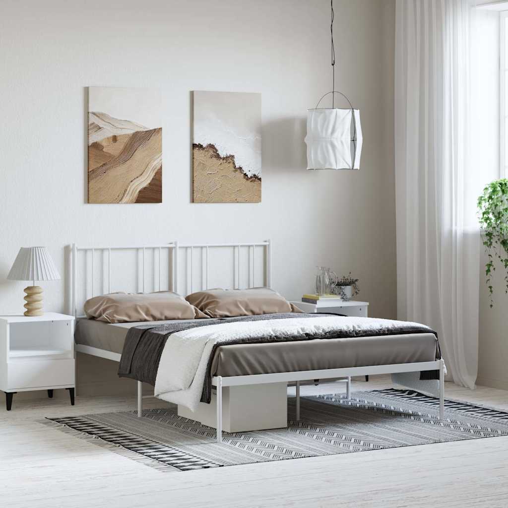 vidaXL Metal Bed Frame without Mattress with Headboard White 150x200cm 1