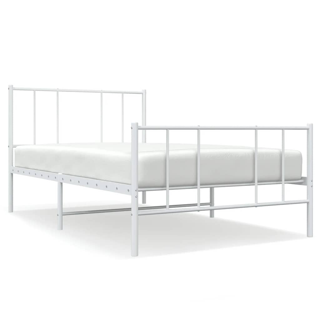 vidaXL Metal Bed Frame without Mattress with Footboard White 75x190cm 2