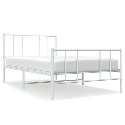vidaXL Metal Bed Frame without Mattress with Footboard White 75x190cm 2