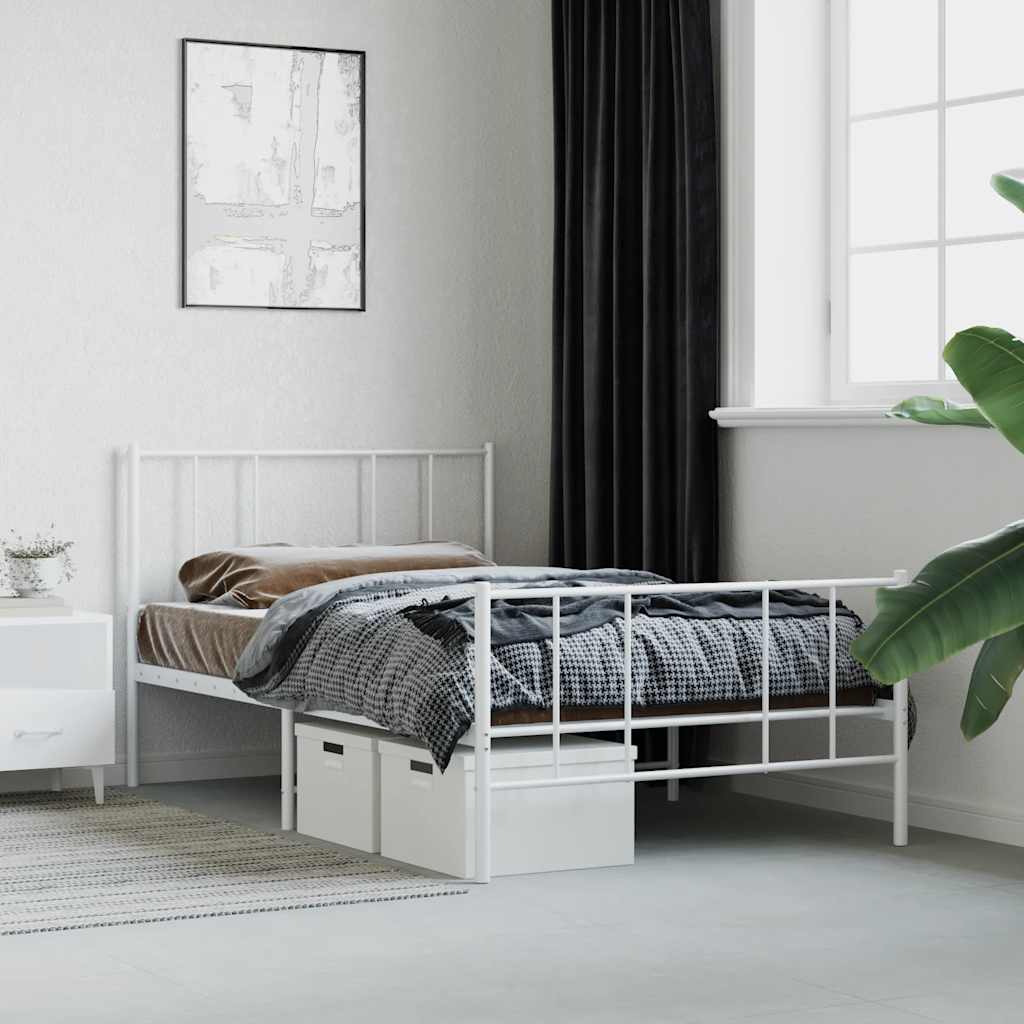 vidaXL Metal Bed Frame without Mattress with Footboard White 75x190cm 4