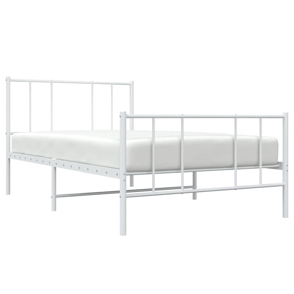 vidaXL Metal Bed Frame without Mattress with Footboard White 75x190cm 5