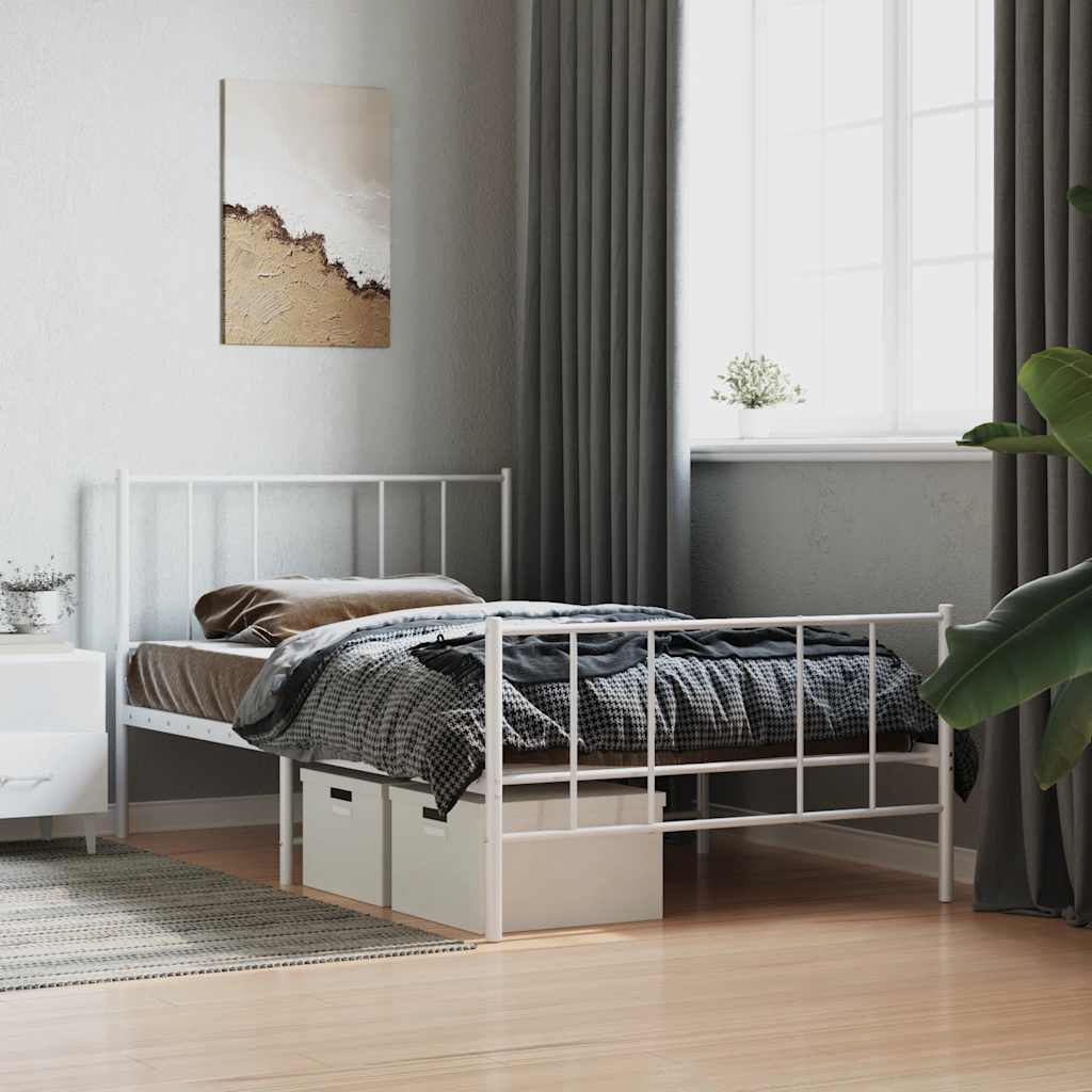 vidaXL Metal Bed Frame without Mattress with Footboard White 75x190cm 1