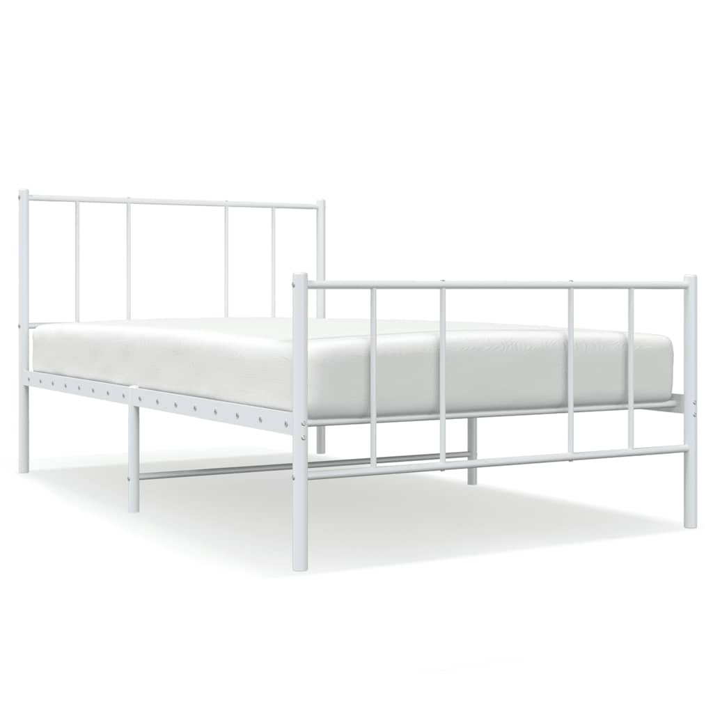 vidaXL Metal Bed Frame without Mattress with Footboard White 90x200cm 2