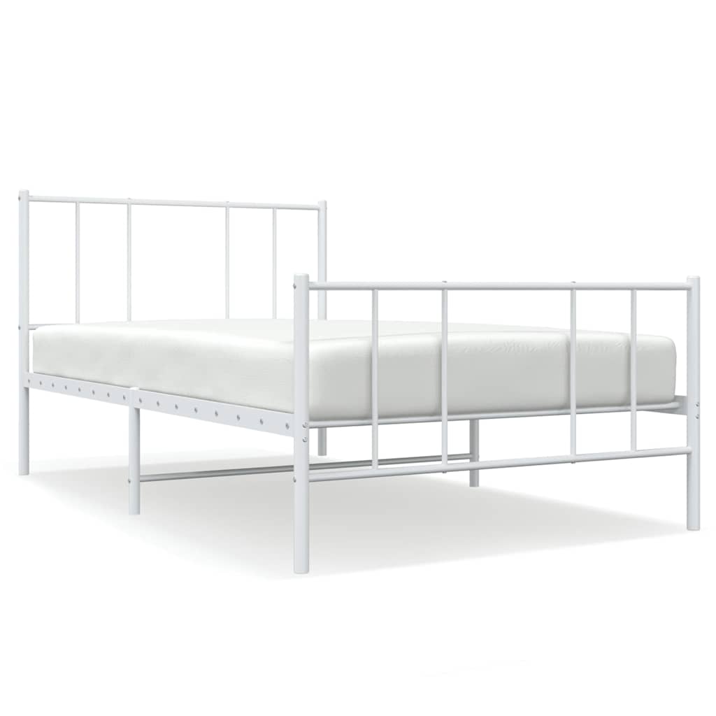 vidaXL Metal Bed Frame without Mattress with Footboard White 100x200cm 2