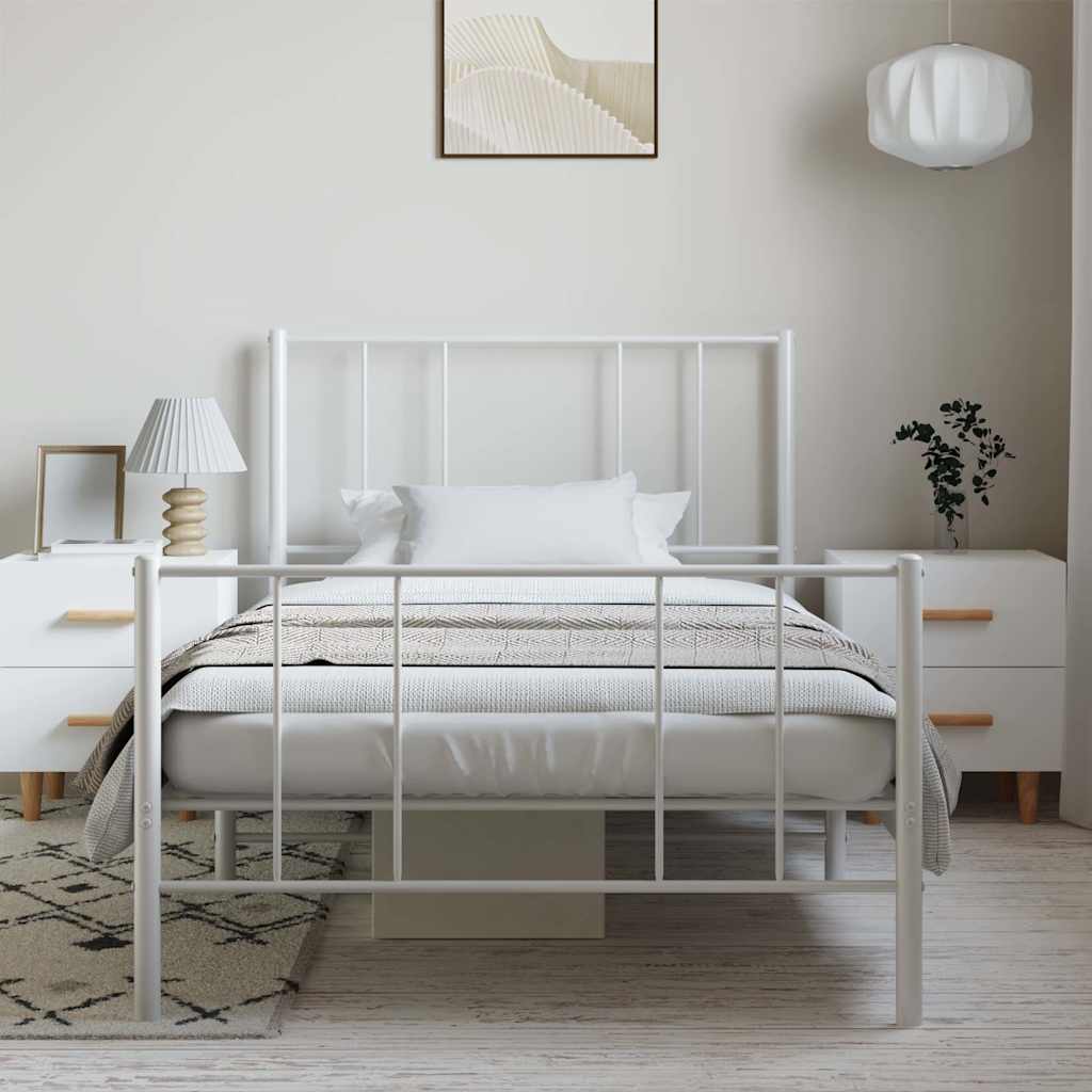 vidaXL Metal Bed Frame without Mattress with Footboard White 100x200cm 3