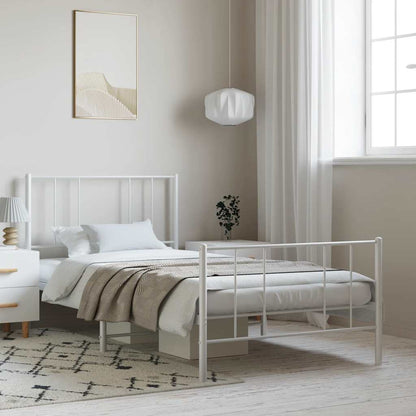 vidaXL Metal Bed Frame without Mattress with Footboard White 100x200cm 1