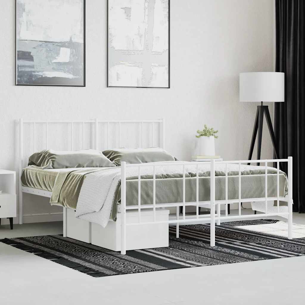 vidaXL Metal Bed Frame without Mattress with Footboard White 120x190cm 4