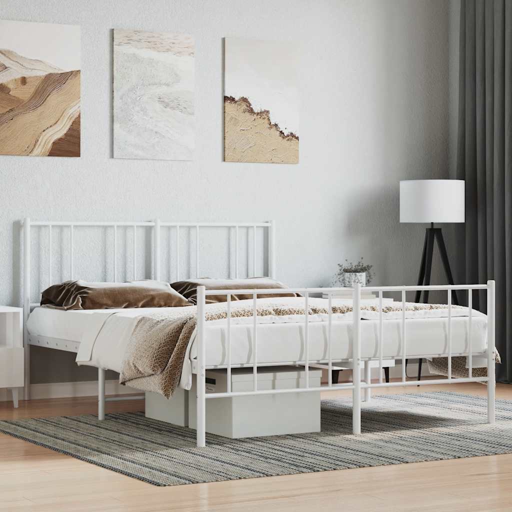 vidaXL Metal Bed Frame without Mattress with Footboard White 120x200cm 1