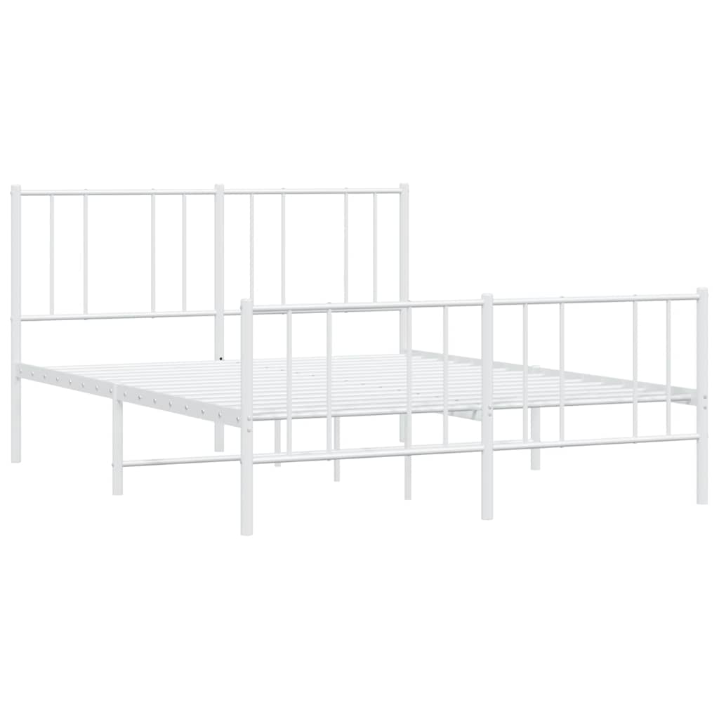 vidaXL Metal Bed Frame without Mattress with Footboard White 135x190cm 4