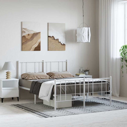 vidaXL Metal Bed Frame without Mattress with Footboard White 135x190cm 1