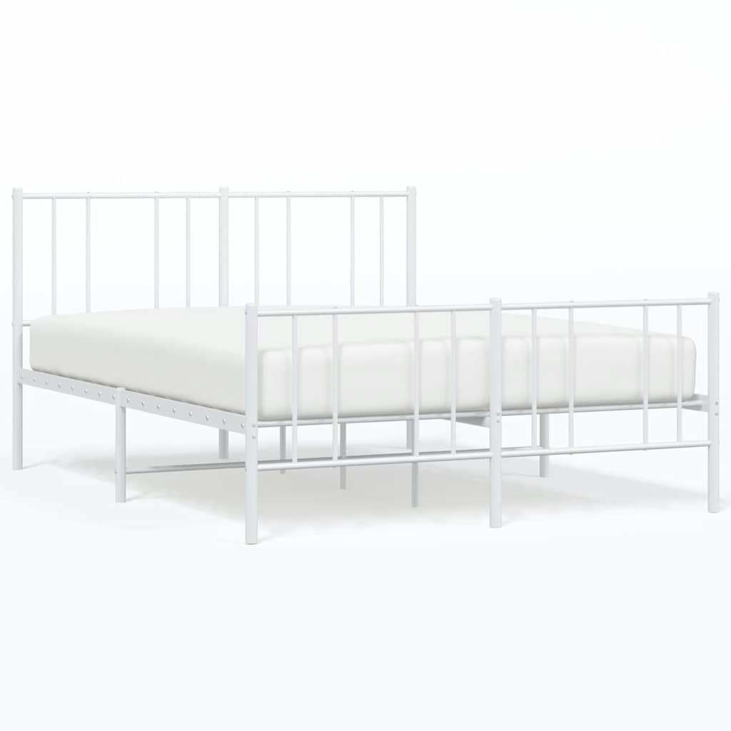 vidaXL Metal Bed Frame without Mattress with Footboard White 140x190cm 2