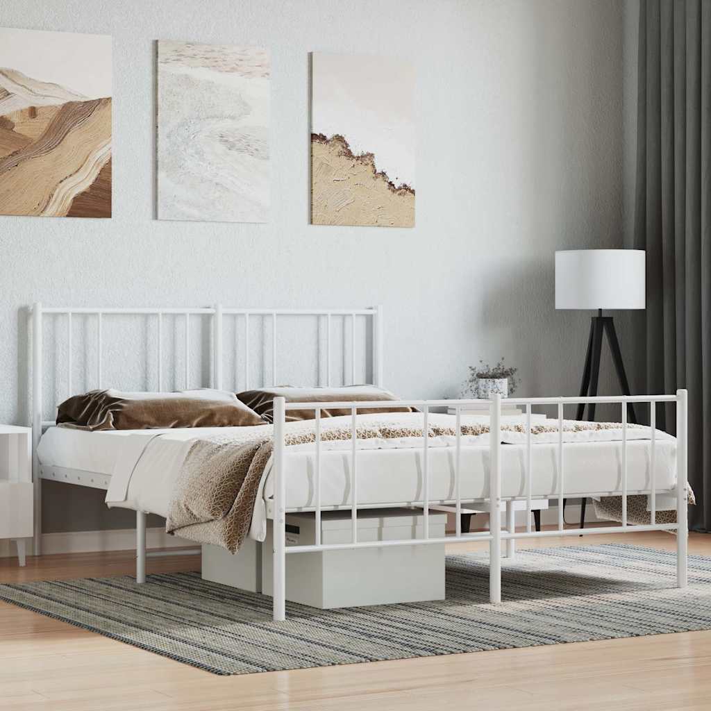 vidaXL Metal Bed Frame without Mattress with Footboard White 140x190cm 1