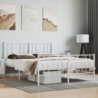 vidaXL Metal Bed Frame without Mattress with Footboard White 140x190cm 1