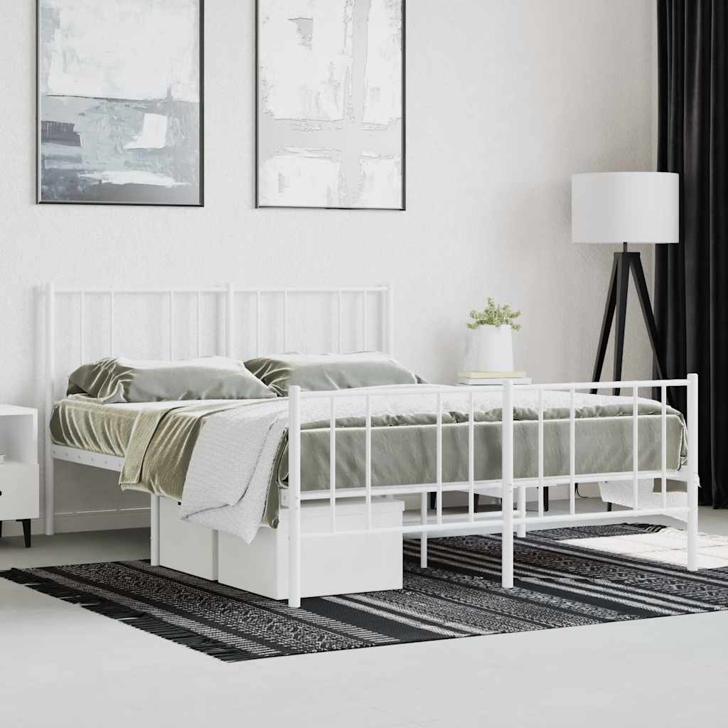 vidaXL Metal Bed Frame without Mattress with Footboard White 140x200cm 4