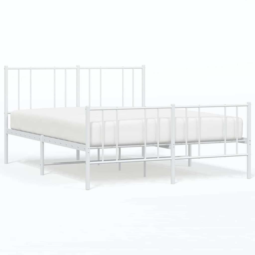 vidaXL Metal Bed Frame without Mattress with Footboard White 150x200cm 2