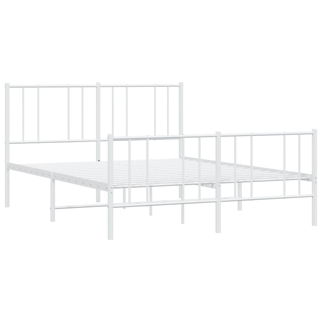 vidaXL Metal Bed Frame without Mattress with Footboard White 150x200cm 4