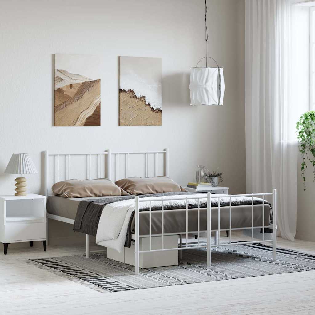 vidaXL Metal Bed Frame without Mattress with Footboard White 150x200cm 1