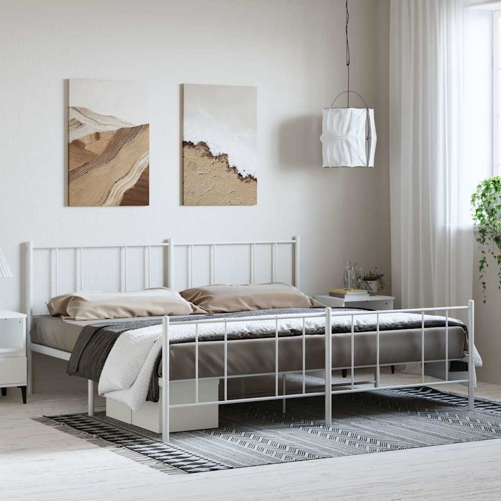 vidaXL Metal Bed Frame without Mattress with Footboard White 183x213cm 1