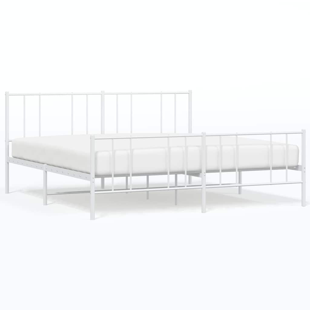 vidaXL Metal Bed Frame without Mattress with Footboard White 193x203cm 2