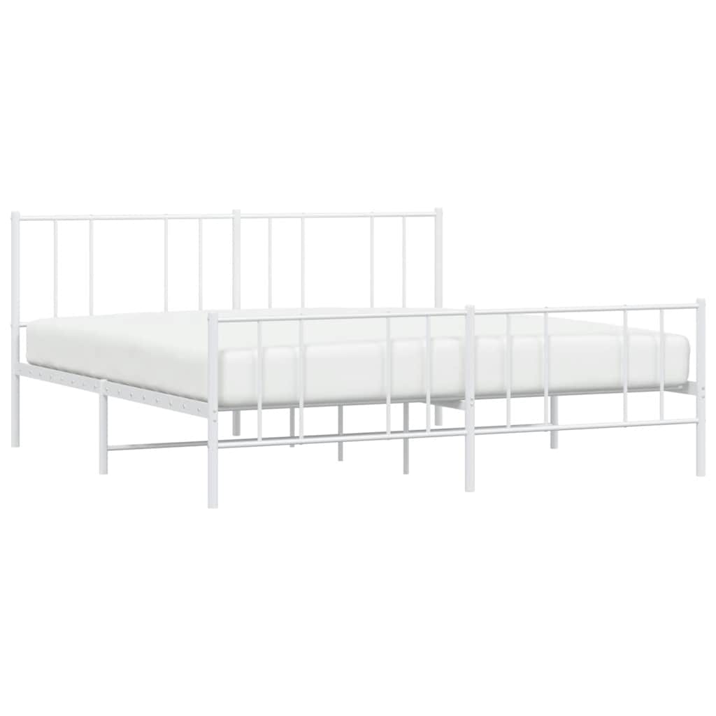 vidaXL Metal Bed Frame without Mattress with Footboard White 193x203cm 5