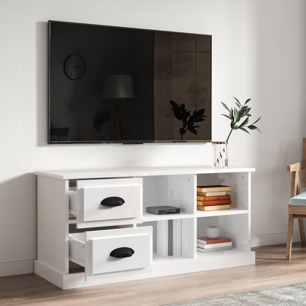 vidaXL TV Cabinet High Gloss White 102x35.5x47.5 cm Engineered Wood 3