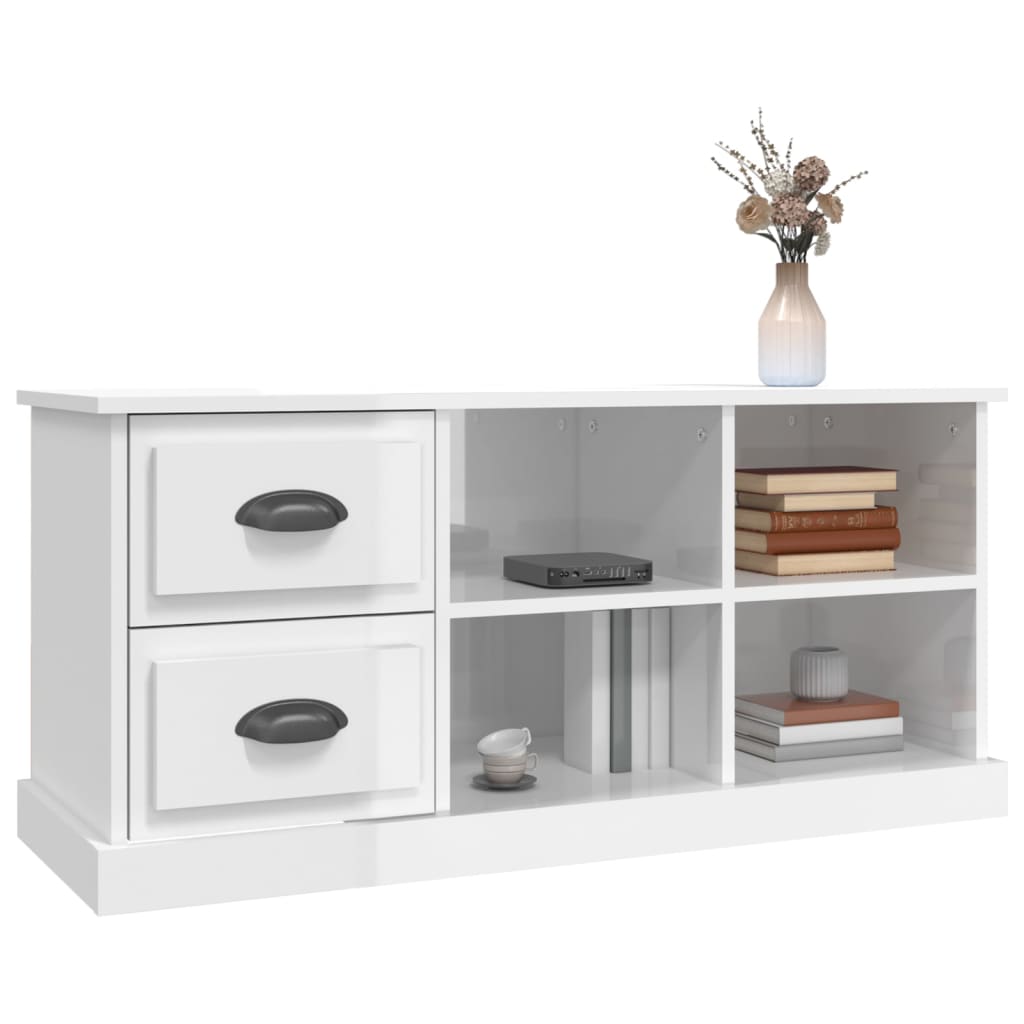vidaXL TV Cabinet High Gloss White 102x35.5x47.5 cm Engineered Wood 4