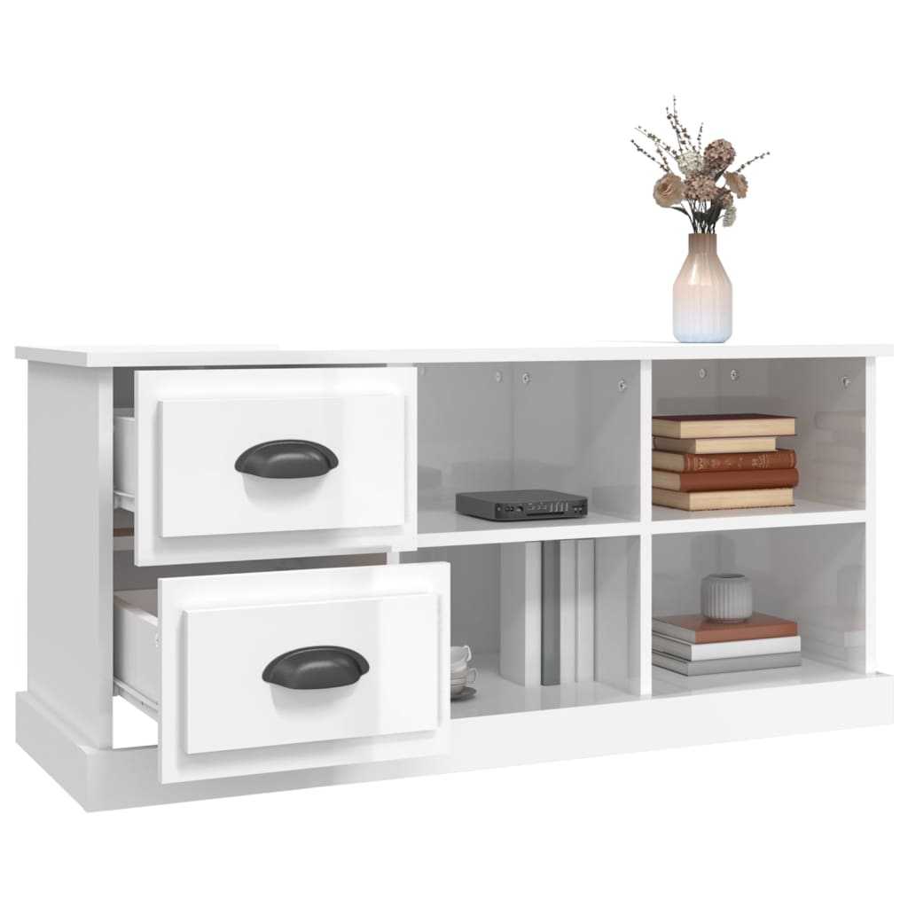 vidaXL TV Cabinet High Gloss White 102x35.5x47.5 cm Engineered Wood 5